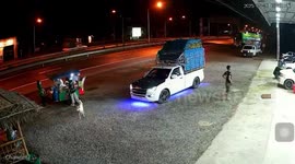 Locals run for cover as pickup truck hurtles towards food stall