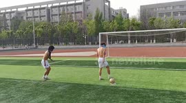Blindfolded teens attempt funny football challenge in Shandong, China