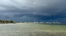 Thunderstorm shelf cloud looms over Tampa Bay, Florida, USA