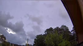 Lightning flashes across calm sky in Douglasville, Georgia, USA