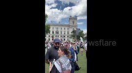 UK: People protest for Gaza and Iran in Parliament Square in London