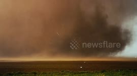US: Close-up of the huge tornado during the storm in Morton
