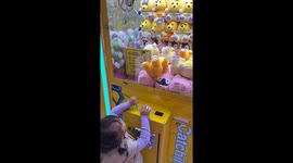 Girl skillfully catches plush dog in claw machine in Shanghai, China