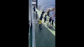 Seamen shoot hoops on break but basketball bounces into the ocean