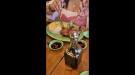 Diner breaks ridiculously thin spoon trying to slice roast chicken breast