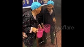 93-year-old grandmother takes the elevator and makes way for her reflection in the mirror, thinking it's someone else.