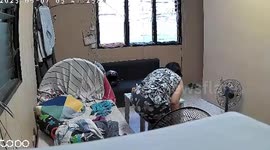 Kind toddler helps grandmother reach the bathroom