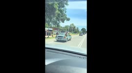 Monkeys sit on either side of moving car in Malaysia
