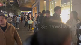 Long queue for Labubu keychain in Pitt Street Mall, Sydney, Australia