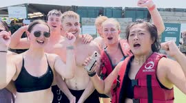Heat wave brits cool off at UK aqua park in derbyshire