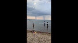Visible waterspouts form over Lake Michigan in Chicago, Illinois, USA