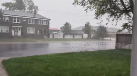 Intense thunderstorms roll through town in Fort Morgan, Colorado, USA