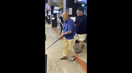 90 y/o dad's first swing at golfing unravels in the FUNNIEST way imaginable