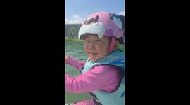 Girl, 4, wizzes round wakeboarding lake like a pro after a few tries