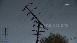 US, Los Angeles: Downey Pickup Snaps Power Pole In Half Taking Out Power To Area