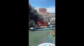 Fire rips through yacht moored in harbour in Taiwan