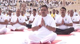 Rajasthan CM during International Day of Yoga celebrations in Jaisalmer, India