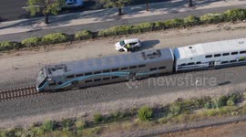 US, Los Angeles: Santa Clarita Fatal Train vs Pedestrian Causes Metrolink AV Service Shut Down AERIALS Part 1 Graphic Content