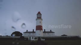 Lightning strikes behind Souter lighthouse in South Tyneside