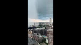 Thunderstorm engulfs cityscape in Minneapolis, Minnesota, USA
