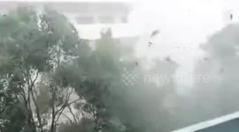 Children flee typhoon hitting their school in China