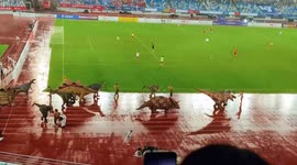 Dinosaur parade lifts spirits at sports stadium in China