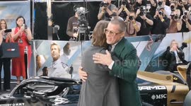 Brad Pitt gives a warm welcome to Tom Cruise at the F1 Movie Premiere