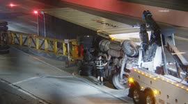 US, Los Angeles: Hacienda Heights Semi Trailer Overturns on Eastbound 60 Freeway Part 2