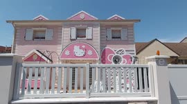 Take a look at this huge pink and white house based on Hello Kitty