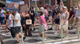 Anti-War on Iran Protestors March in Downtown the morning after the United States and President Trump attacked Iran