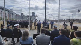 Speakers Sadiq Khan is the Mayor of London at the Armed Forces Day flag raising ceremony at City Hall, London, UK