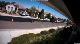 Asphalt paving mishap during roadwork in Phoenix, Arizona, USA