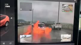 Car suddenly bursts into flames after driving over puddle in China