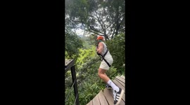 Tourists whizz along epic high-speed zip line through tress