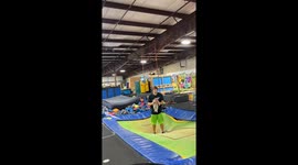 Man accidentally punts fake baby while trying a backflip on trampoline