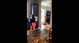 Little girl dances as dog steals the show in Illinois, USA