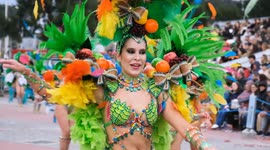 Video of Traditional annual Estarreja samba carnival in Portugal. Costume music dance festival for adults samba dance. Close up on women dancing samba