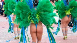 Video of Traditional annual Estarreja samba carnival in Portugal. Costume music dance festival for adults samba dance. Close up on women dancing samba