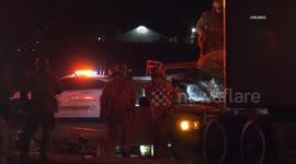 US, Los Angeles: Hesperia Firefighters Extricate 1 Person From Crash Involving Semi Truck