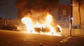 US, Los Angeles: Historic South Central Los Angeles Auto Fire