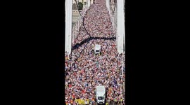 Hungary Pride participants in the march cross the Elisabeth Bridge in Budapest, Hungary