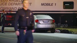 US, Los Angeles: Historic South-Central Los Angeles Vehicle Slams Into LAPD Mobile Command Post at OIS Scene With Sound On Tape