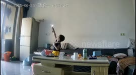 Terrified boy waves toy wand to summon superhero only for real earthquake to strike in China