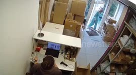 Customer walks into parcel depot with seagull on lead