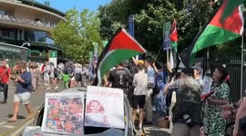 UK: Pro-Palestine activists rally outside Wimbledon tennis tournament in London