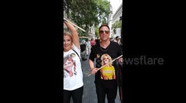 US: A Britney Spears supporter displays signs and paraphernalia in support of Britney Spears outside the criminal courthouse