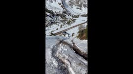 Mitsubishi Montero climbing a snowy hill in Chile.
