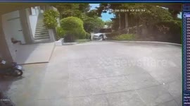 Van rolls downhill when bungling driver forgets handbrake