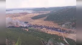 Spain: Air And Ground Units Fight Active Wildfire Near Malagon In Ciudad Real