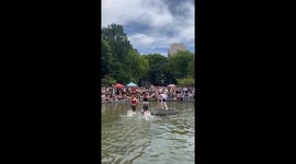 Joy turns to tension at NYC Pride as one woman pushes dancers off fountain platform